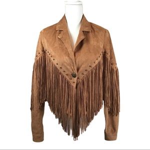 Nasty Gal Suede Fringe Western Cowgirl Jacket Sz.4